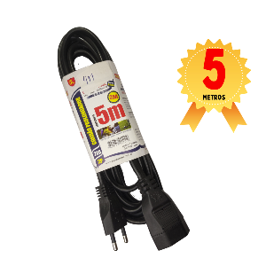 CORDAO PROLONGADOR 250V PP 10A 1 TOMADA 2P+T 5,0M BIVOLT PRETA 417 MEGATRON