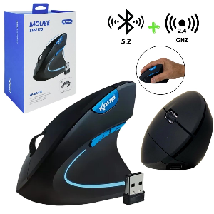 MOUSE ERGONOMICO VERTICAL SEM FIO RECARREGAVEL 2400DPI BLUETHOOT+2.4GHZ KNUP KP-MU025