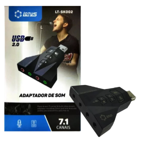 ADAPTADOR PLACA DE SOM USB EXTERNA 7.1 C/ VOLUME 4 SAÍDAS LT-SK002 LOTUS