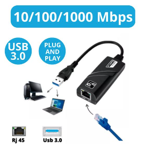 ADAPTADOR USB 3.0 ETHERNET GIGABIT RJ45 10/100/1000MBPS HNQH