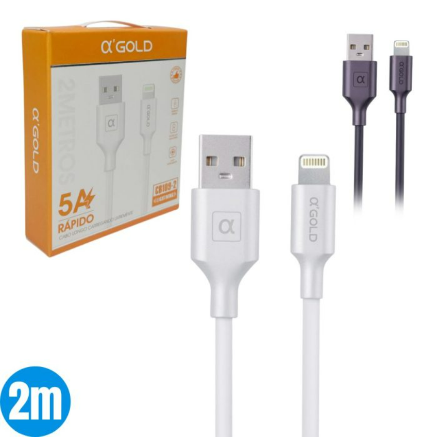 CABO DE DADOS USB IPHONE 5A RAPIDO 2M CB109-2 A'GOLD