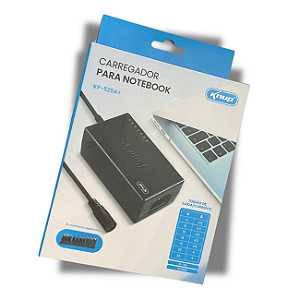FONTE CARREGADOR DE NOTEBOOK UNIVERSAL REGULADA 12~24V 10 PLUGUES BIVOLT KP-525A+ KNUP