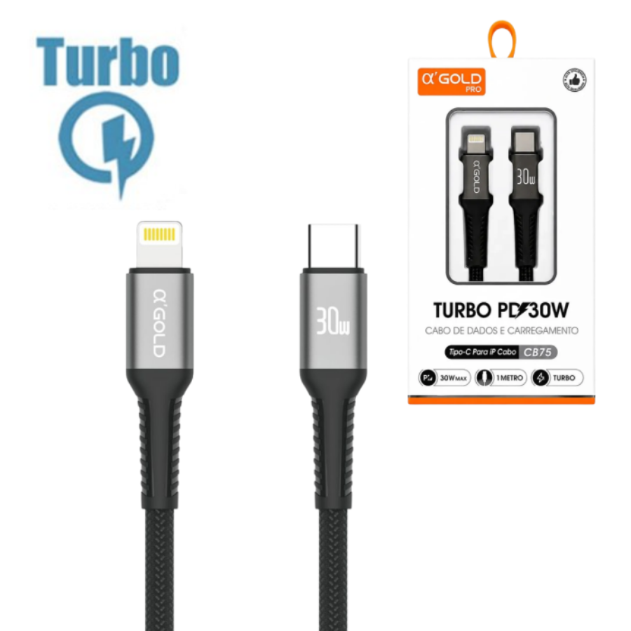 CABO DE DADOS IPHONE X TIPO-C 30W TURBO 1M CB75 A'GOLD